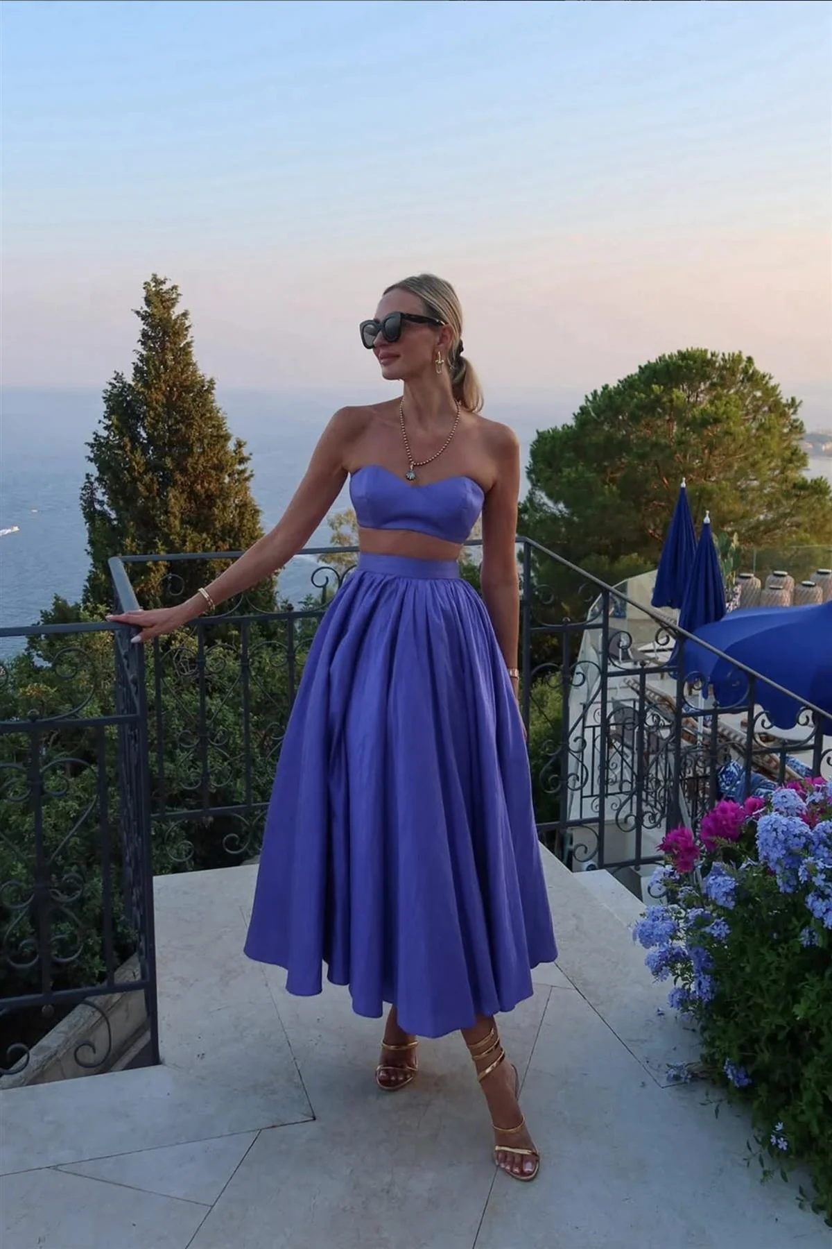 NEW ARRIVALS BLUE WOVEN TOP AND SKIRT FR 36 UK 8 - Image 2