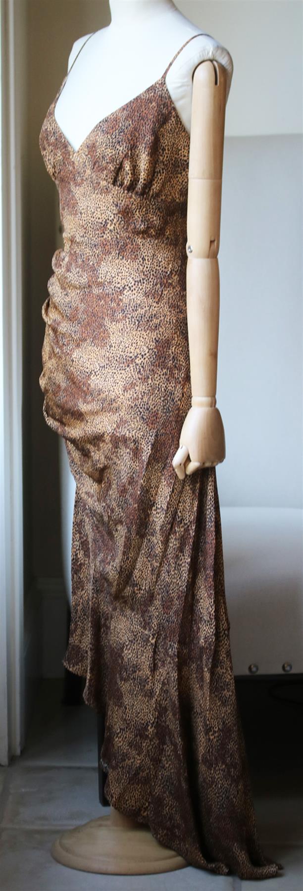 NICHOLAS ASYMMETRIC RUCHED PRINTED SILK CREPE DE CHINE DRESS UK 14 - Image 3