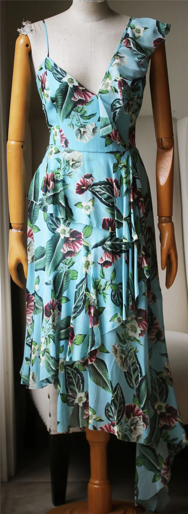 NICHOLAS ASYMMETRIC RUFFLED FLORAL PRINT SILK DRESS UK 14 - Image 2