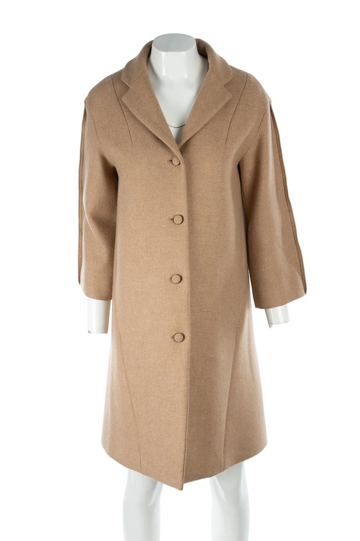 NINA RICCI TAN WOOL COAT FR 36 UK 8 - Image 2