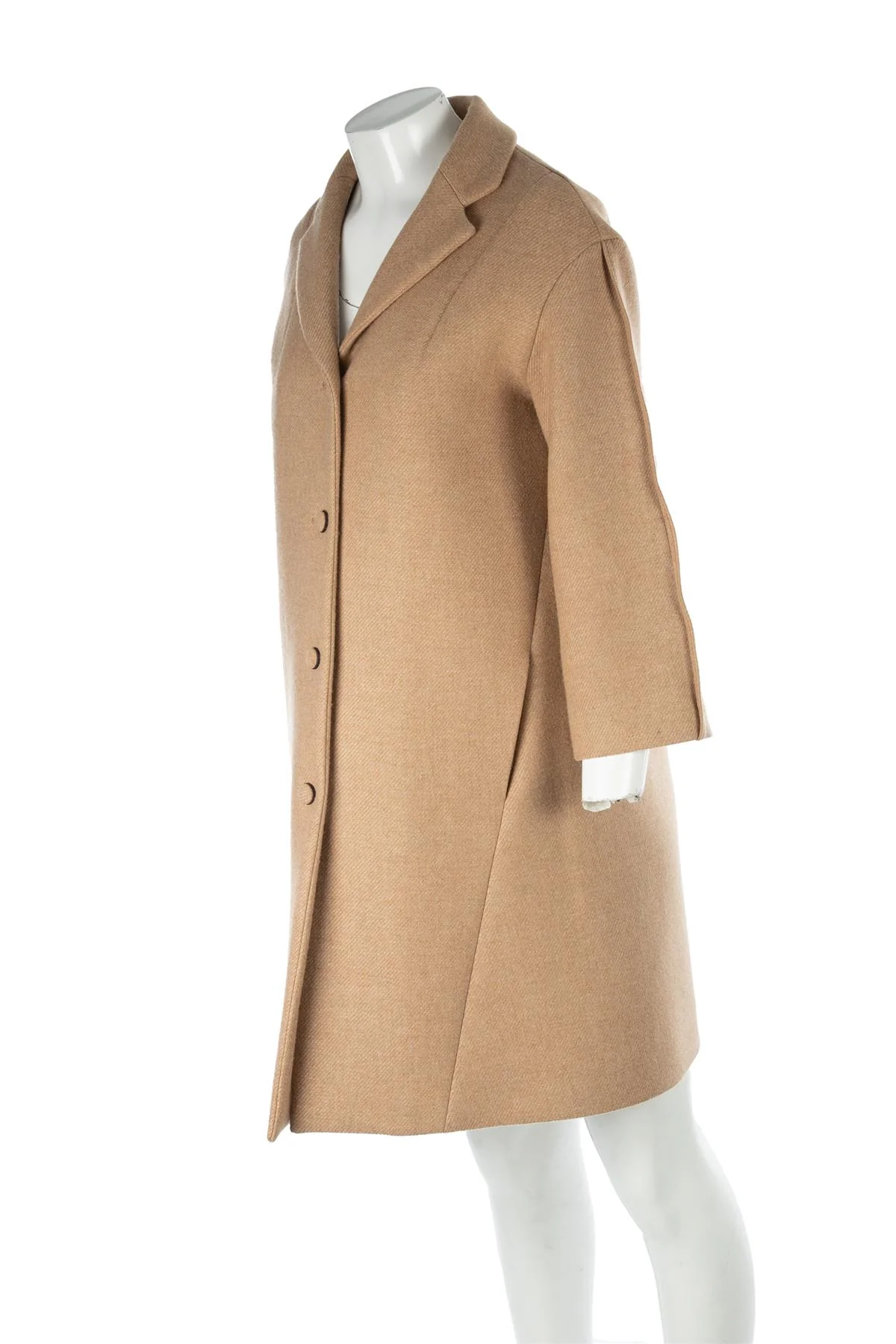 NINA RICCI TAN WOOL COAT FR 36 UK 8 - Image 3
