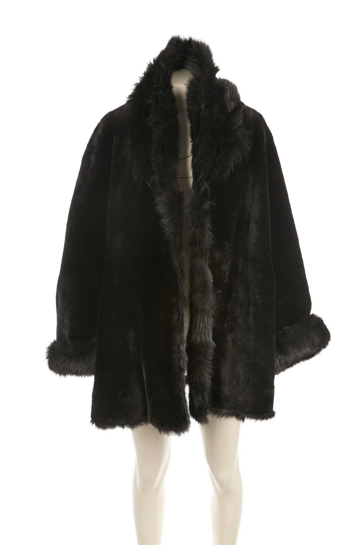 NOUR HAMMOUR BLACK SHEARLING COAT XSMALL - Image 2
