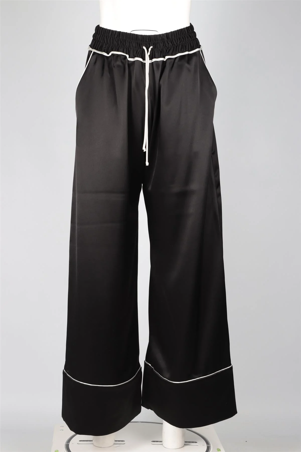 OFF-WHITE BLACK SATIN WIDE LEG PANTS IT 38 UK 6 - Image 2