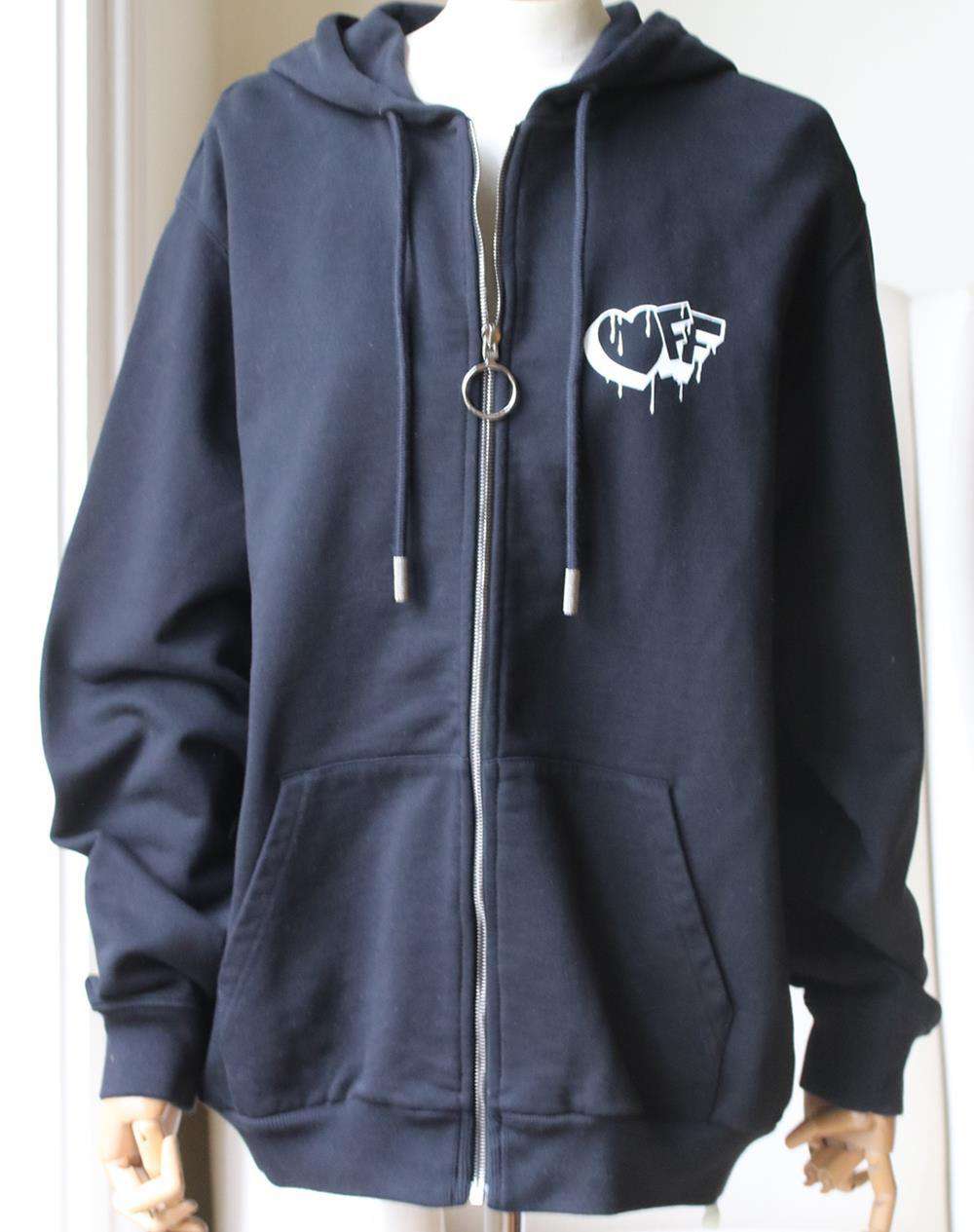 OFF-WHITE C/O VIRGIL ABLOH PRINTED COTTON JERSEY ZIP UP HOODIE MEDIUM - Image 2