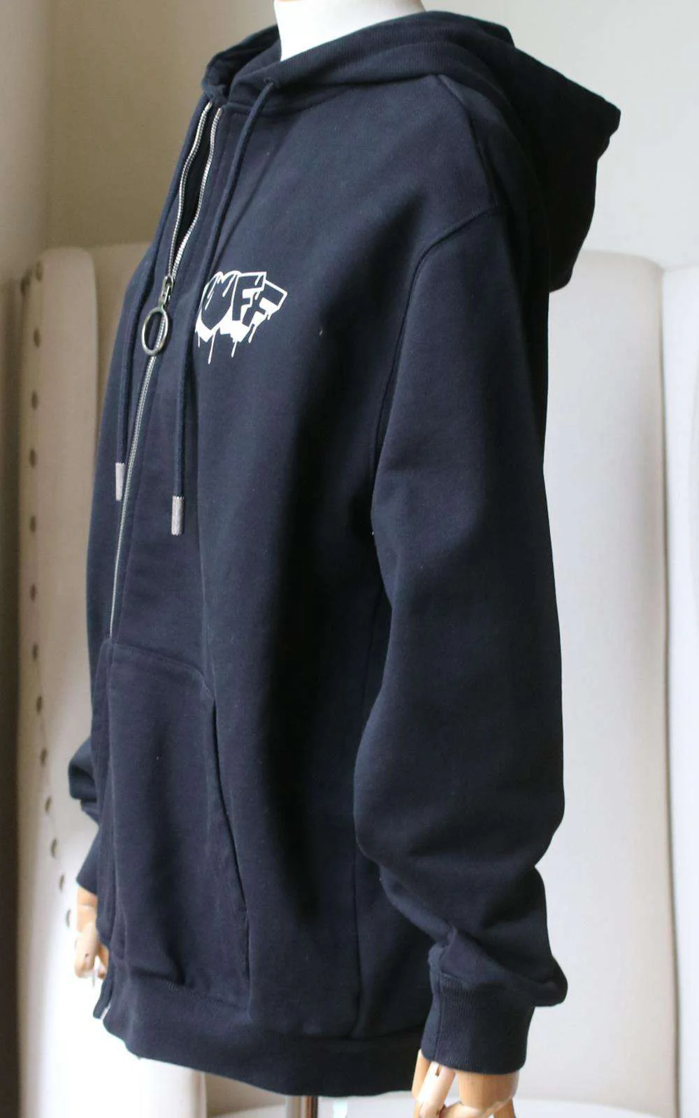 OFF-WHITE C/O VIRGIL ABLOH PRINTED COTTON JERSEY ZIP UP HOODIE MEDIUM - Image 3