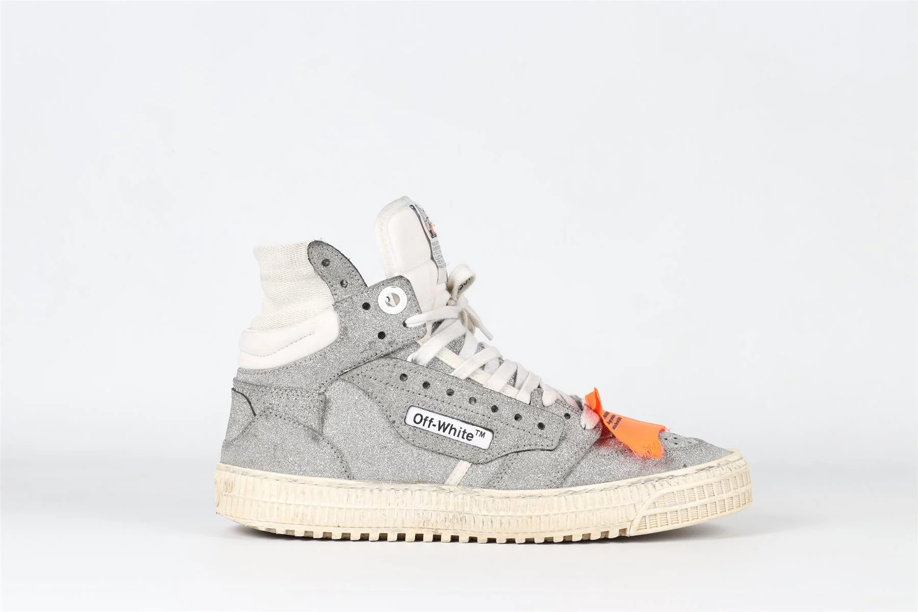 OFF-WHITE SILVER OFF-COURT GLITTER SNEAKERS EU 37 UK 4 US 7 - Image 2