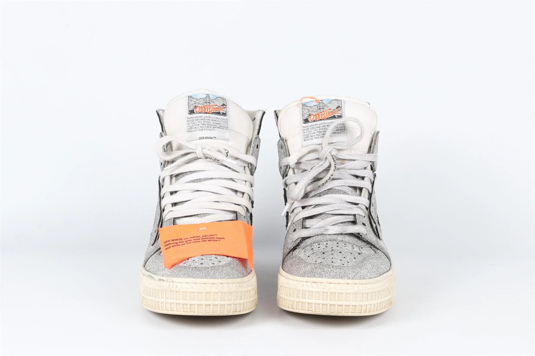 OFF-WHITE SILVER OFF-COURT GLITTER SNEAKERS EU 37 UK 4 US 7 - Image 3