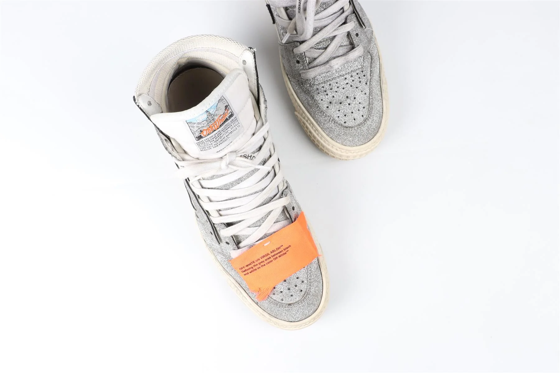 OFF-WHITE SILVER OFF-COURT GLITTER SNEAKERS EU 37 UK 4 US 7 - Image 4