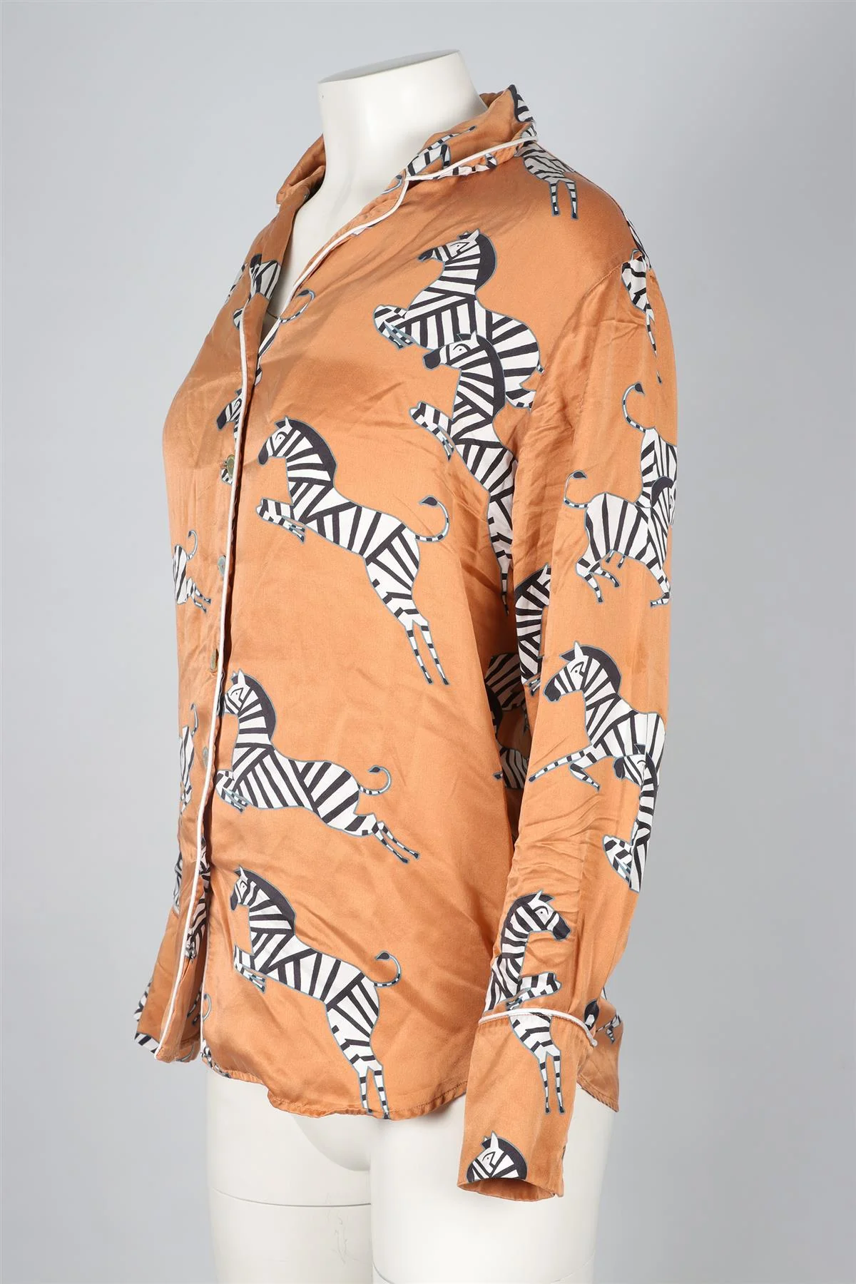 OLIVIA VAN HALLE ORANGE SILK SHIRT SMALL - Image 3