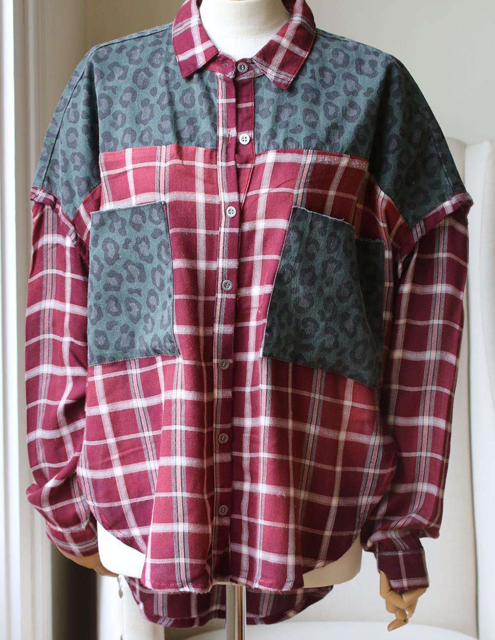 ONE TEASPOON MOTLEY LEOPARD PRINT AND PLAID COTTON SHIRT MEDIUM - Image 3