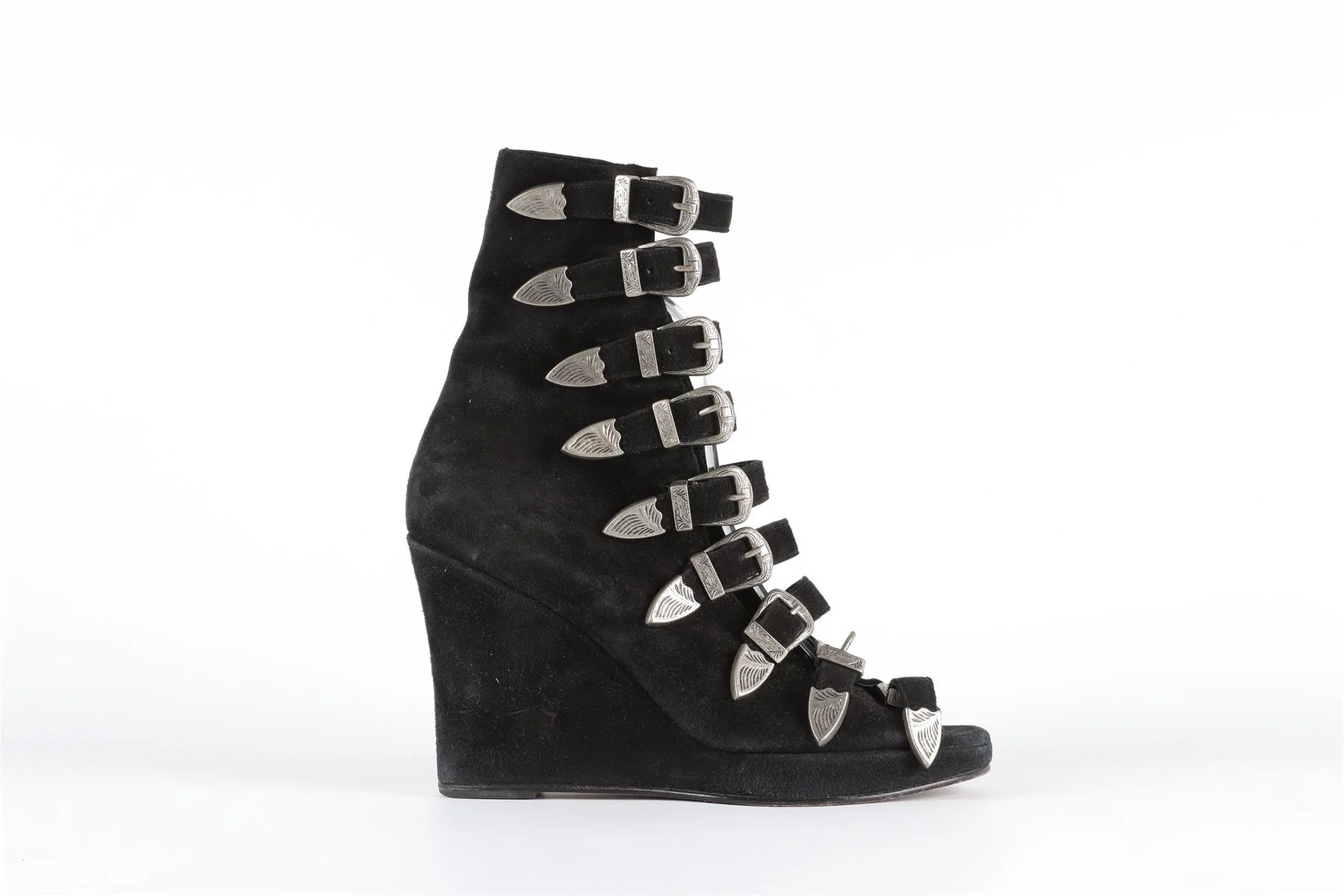 OPENING CEREMONY + CHLOE SEVIGNY BLACK SUEDE WEDGE SANDALS EU 38 UK 5 US 8 - Image 2