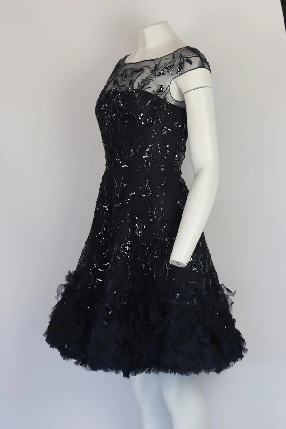OSCAR DE LA RENTA 2014 BELTED EMBELLISHED TULLE AND SILK BLEND DRESS US 6 UK 10 - Image 3