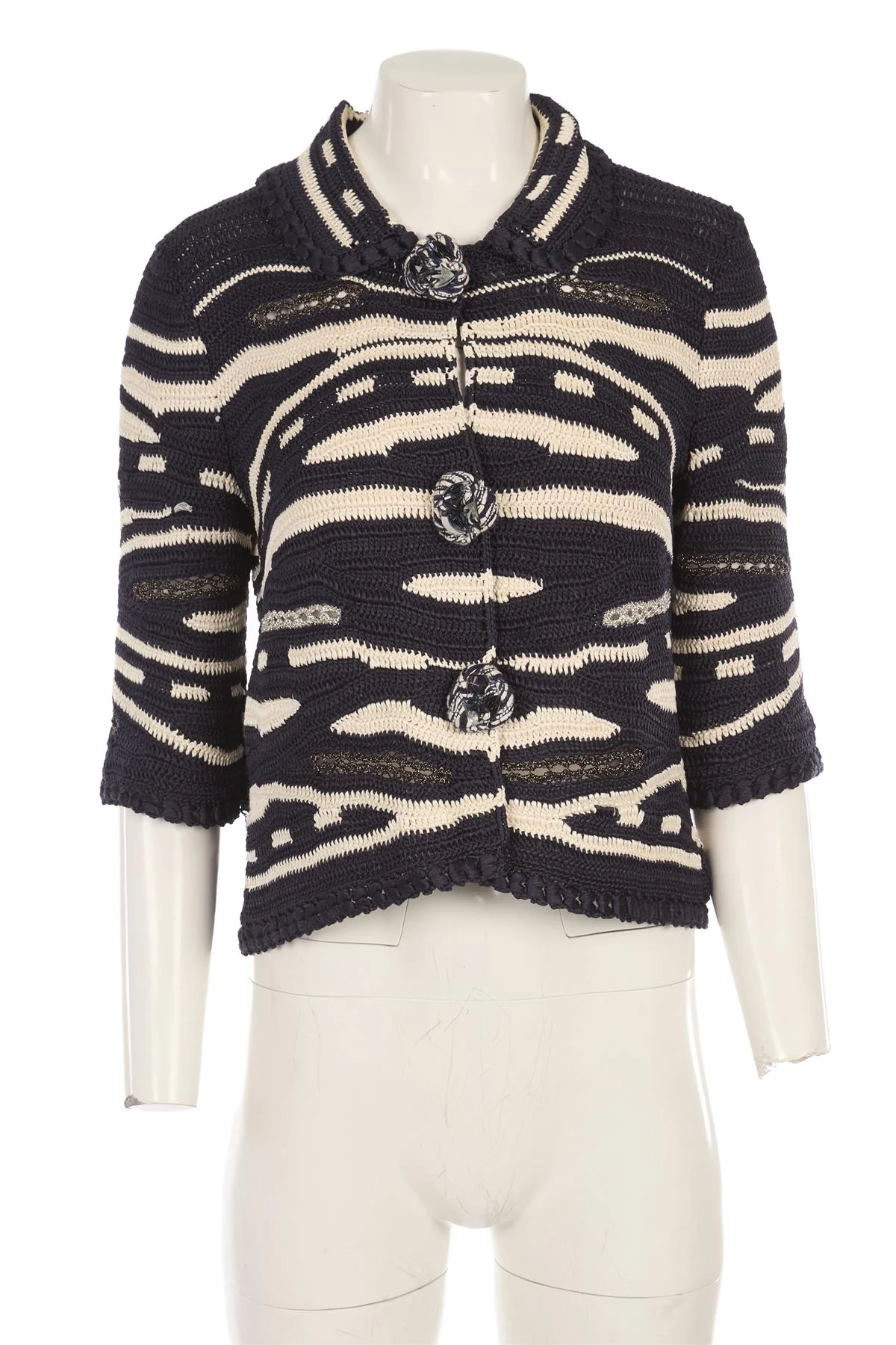 OSCAR DE LA RENTA NAVY 2010 KNIT JACKET XSMALL - Image 2
