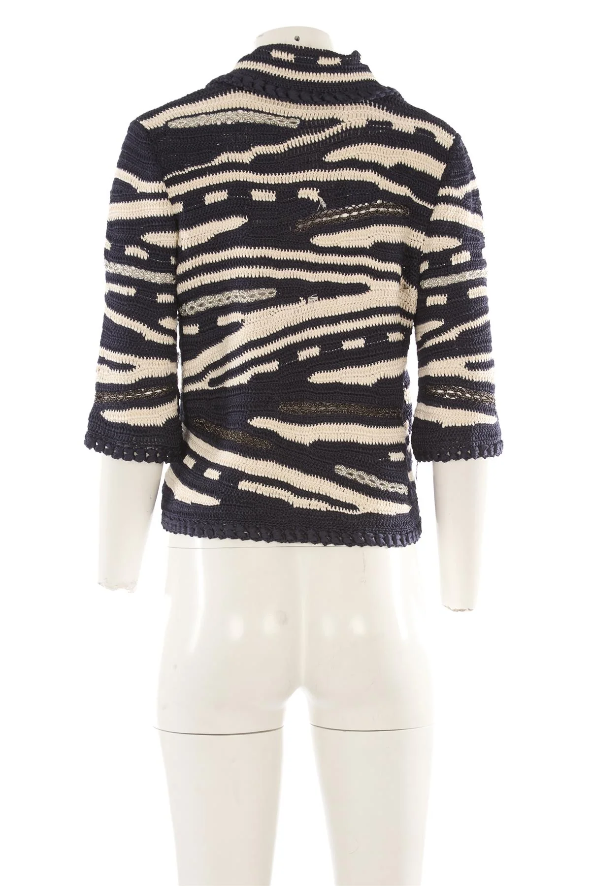 OSCAR DE LA RENTA NAVY 2010 KNIT JACKET XSMALL - Image 4