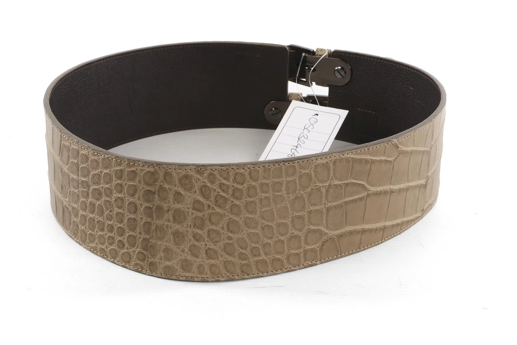 OSCAR DE LA RENTA TAUPE ALLIGATOR WAIST BELT SMALL - Image 6