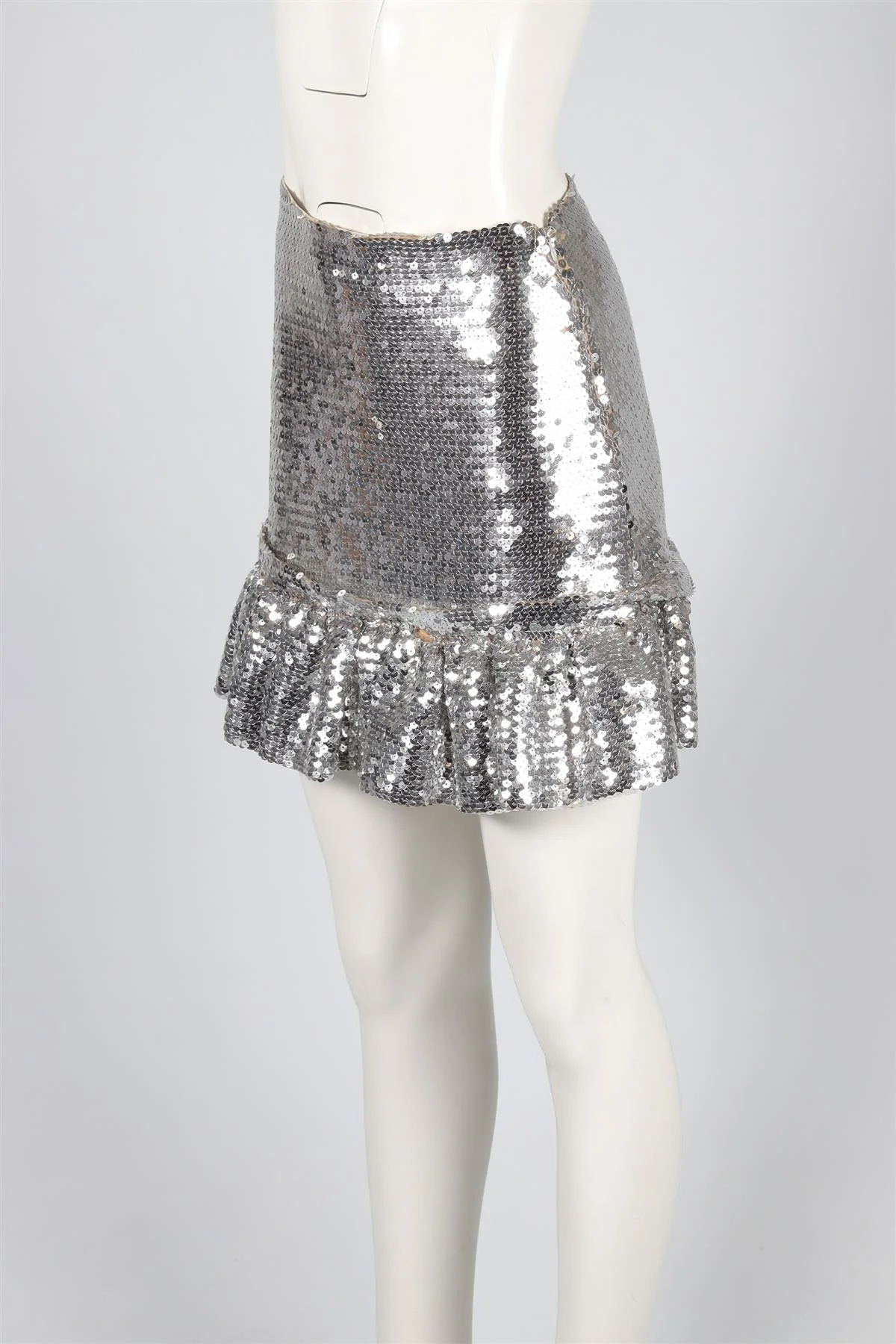 PACO RABANNE SILVER SEQUIN MINI SKIRT FR 36 UK 8 - Image 3