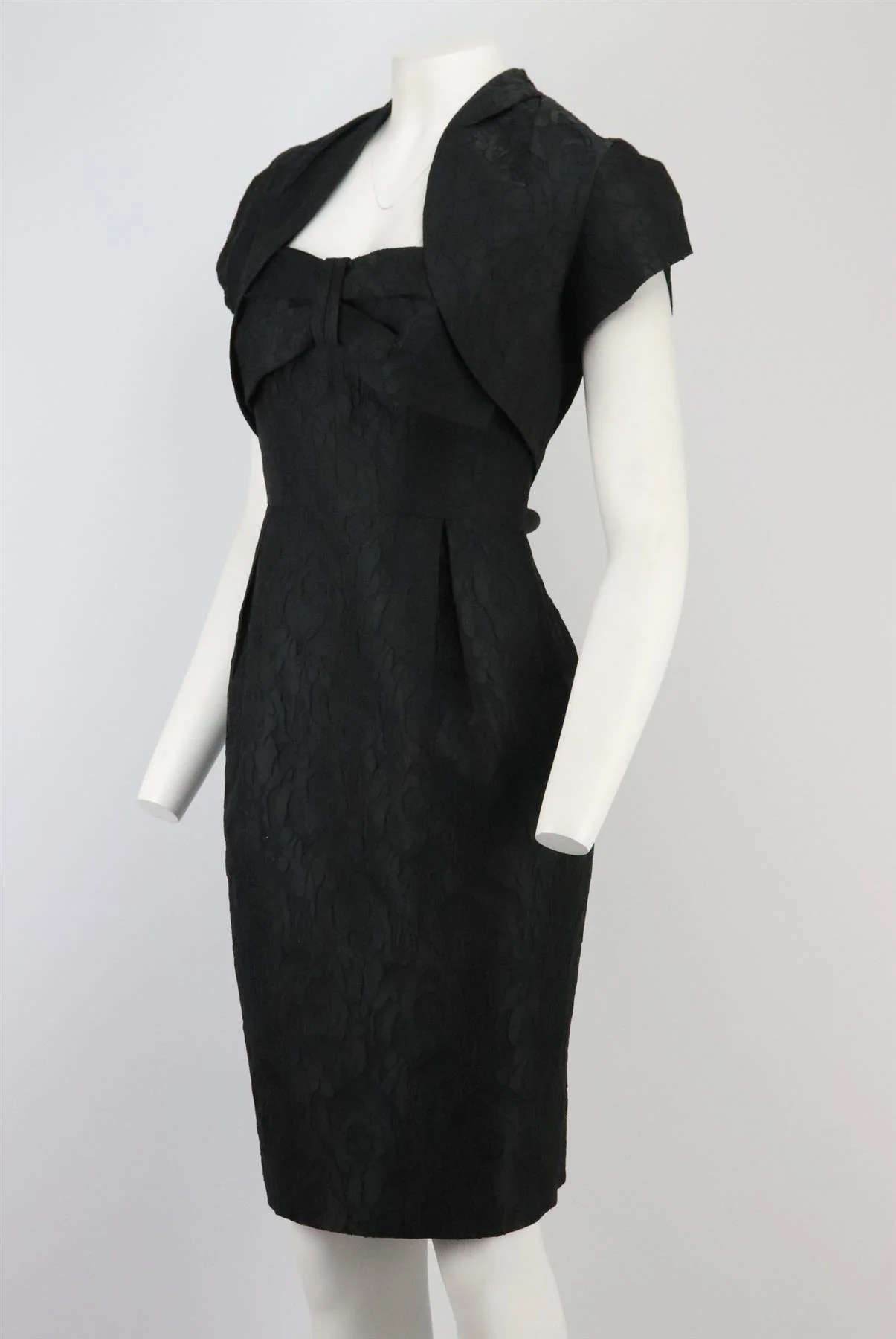 PADDY CAMPBELL VINTAGE BOW DETAILED CREPE DRESS AND JACKET UK 10 - Image 4