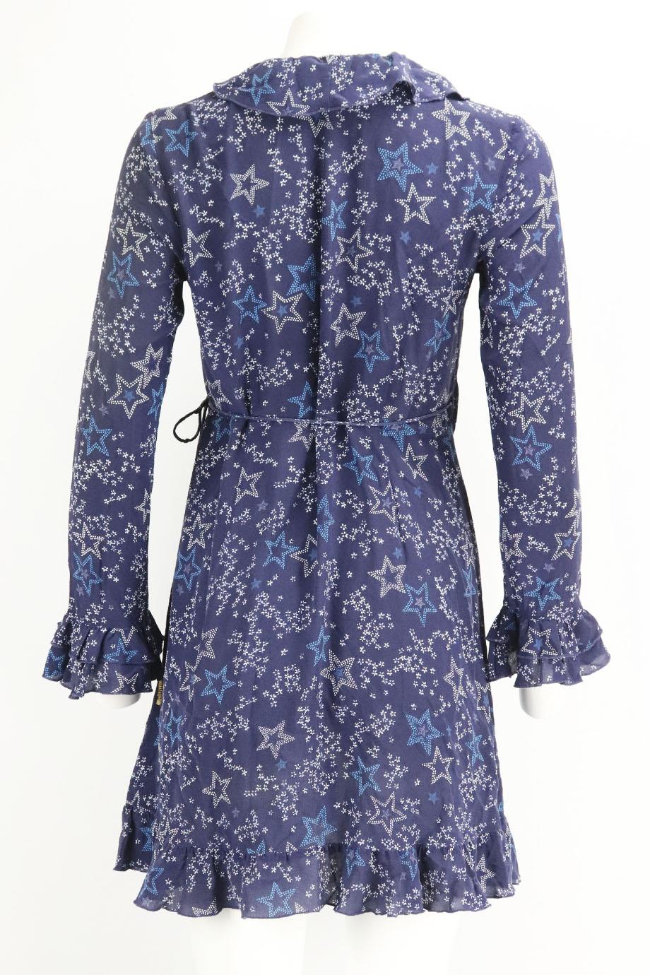 PALMOMA BLUE RUFFLED PRINTED SILK WRAP DRESS MEDIUM - Image 5