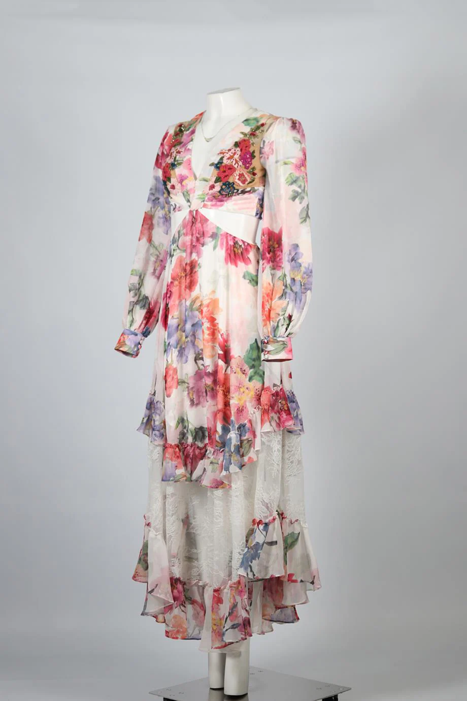 PATBO FLORAL PRINT CHIFFON MAXI DRESS US 4 UK 8 - Image 3