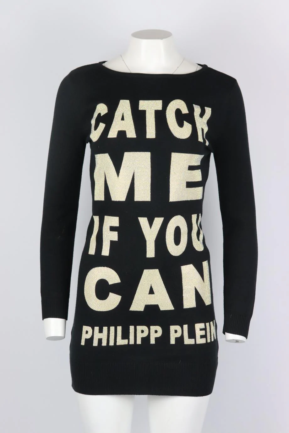 PHILIPP PLEIN COUTURE CRYSTAL EMBELLISHED KNITTED MINI DRESS SMALL - Image 2