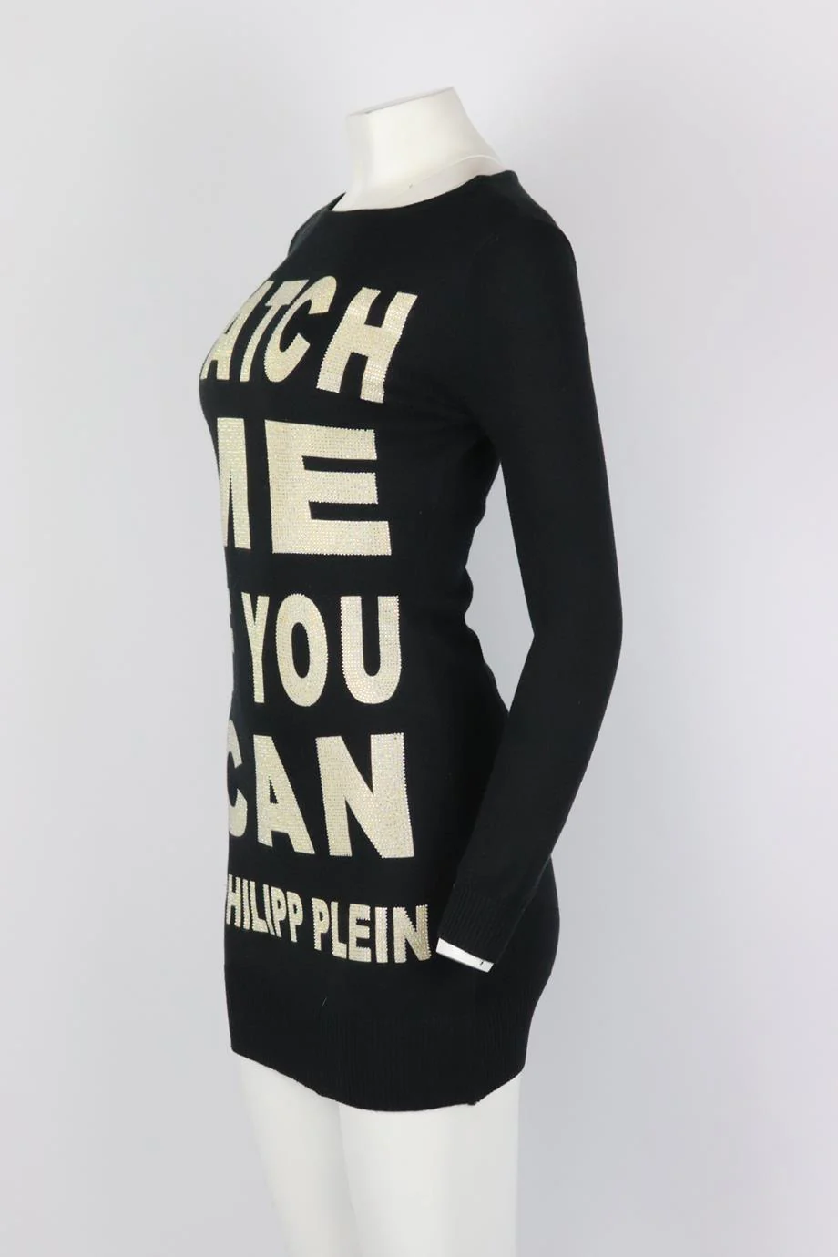 PHILIPP PLEIN COUTURE CRYSTAL EMBELLISHED KNITTED MINI DRESS SMALL - Image 3