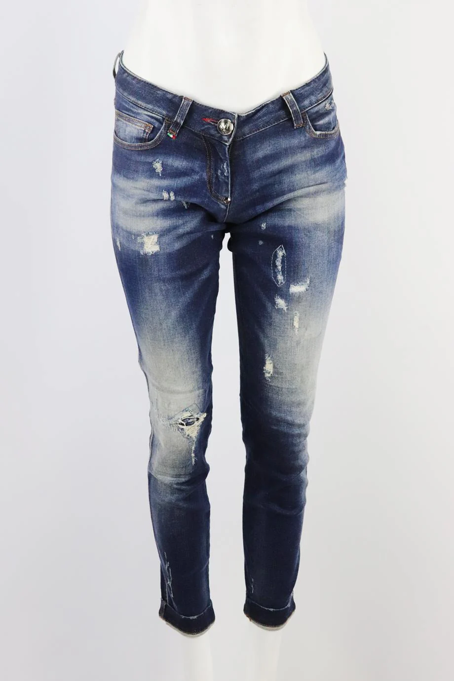 PHILIPP PLEIN DISTRESSED MID RISE BOYFRIEND JEANS W25 UK 6/8 - Image 2