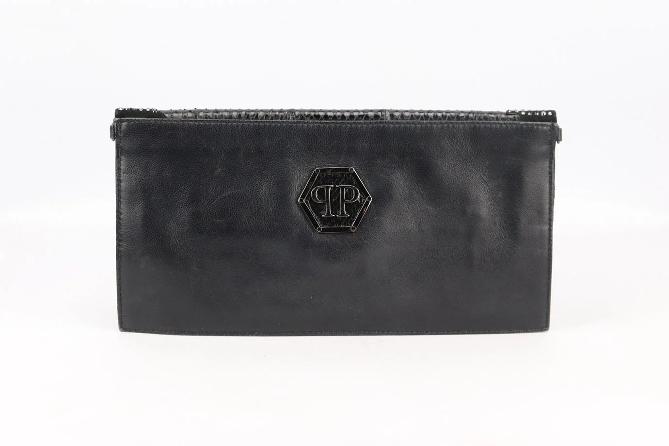 PHILIPP PLEIN EMBELLISHED PYTHON EFFECT LEATHER CLUTCH - Image 3