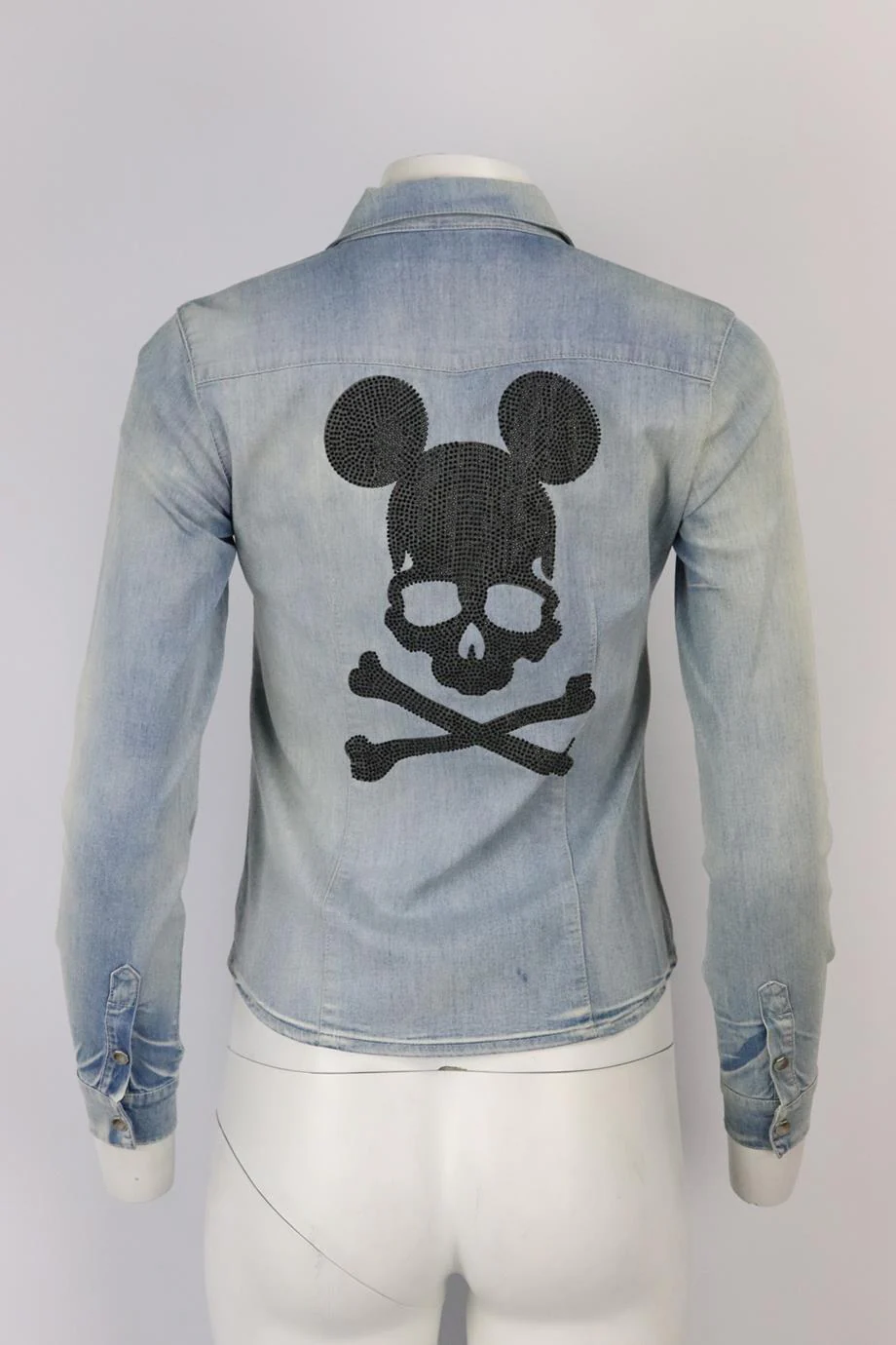 PHILIPP PLEIN EMBELLISHED STRETCH DENIM SHIRT SMALL - Image 4