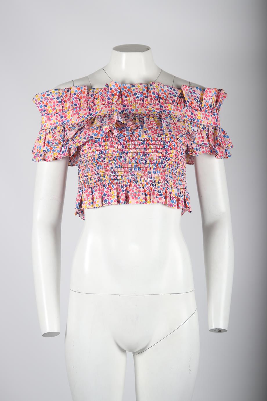 PHILOSOPHY DI LORENZO SERAFINI OFF THE SHOULDER FLORAL PRINT COTTON TOP UK 8 - Image 2