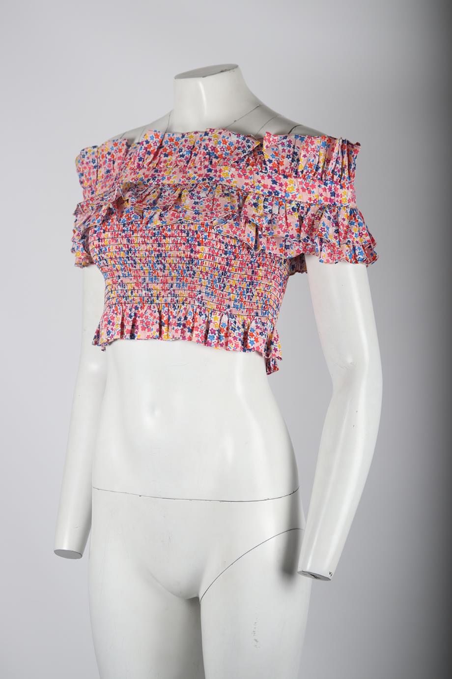 PHILOSOPHY DI LORENZO SERAFINI OFF THE SHOULDER FLORAL PRINT COTTON TOP UK 8 - Image 3