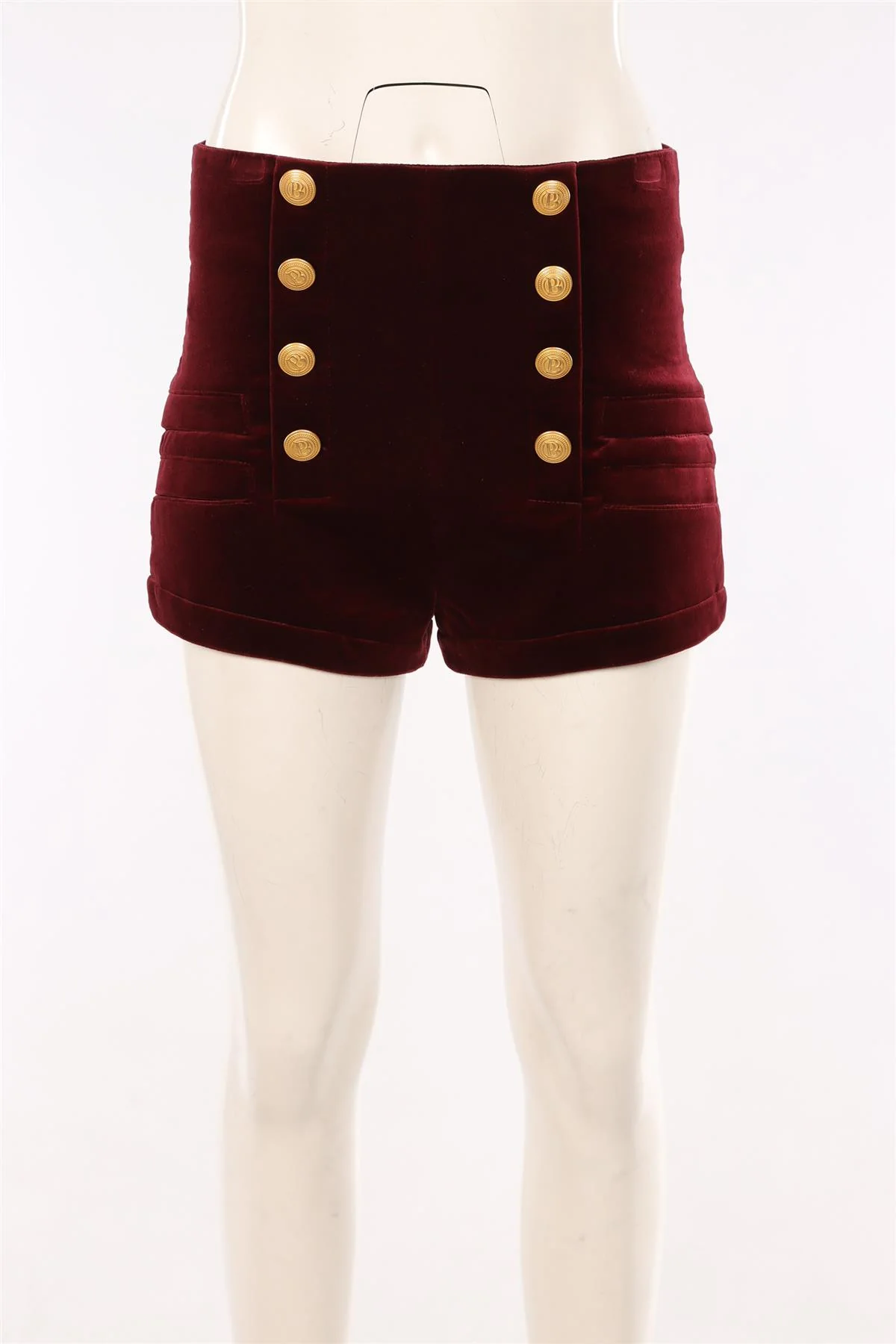 PIERRE BALMAIN BURGUNDY VELVET SHORTS FR 40 UK 12 - Image 2