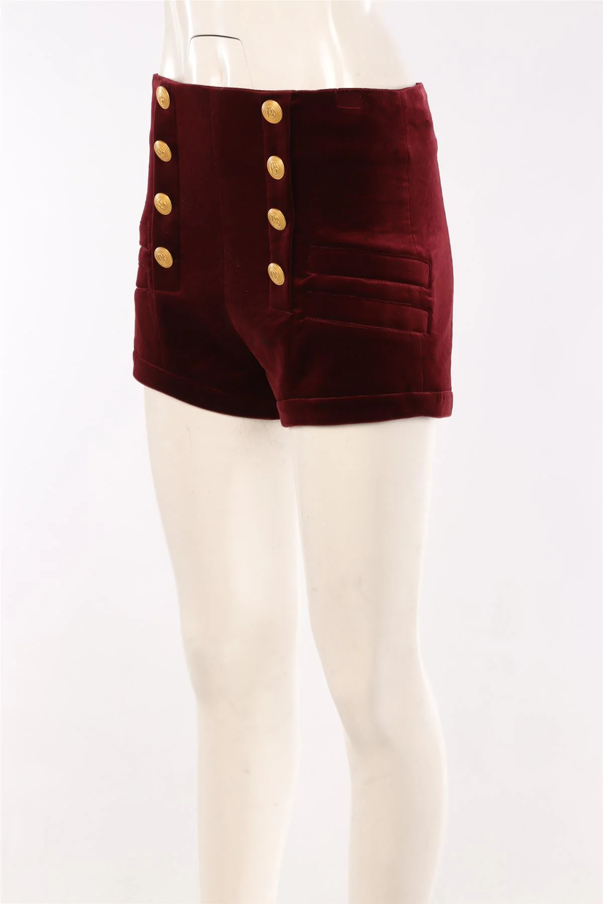 PIERRE BALMAIN BURGUNDY VELVET SHORTS FR 40 UK 12 - Image 3