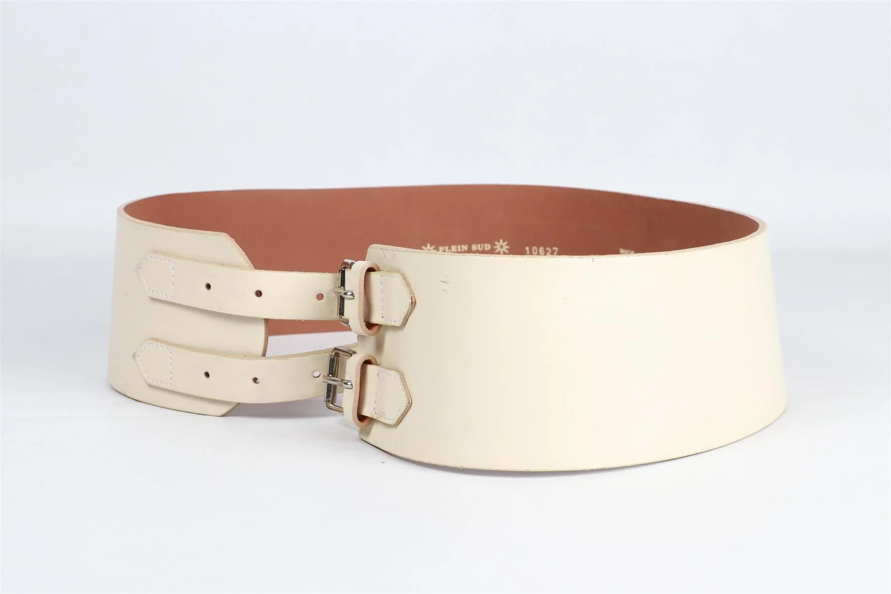 PLEIN SUD CREAM LEATHER WAIST BELT FR 38 UK 10 - Image 17