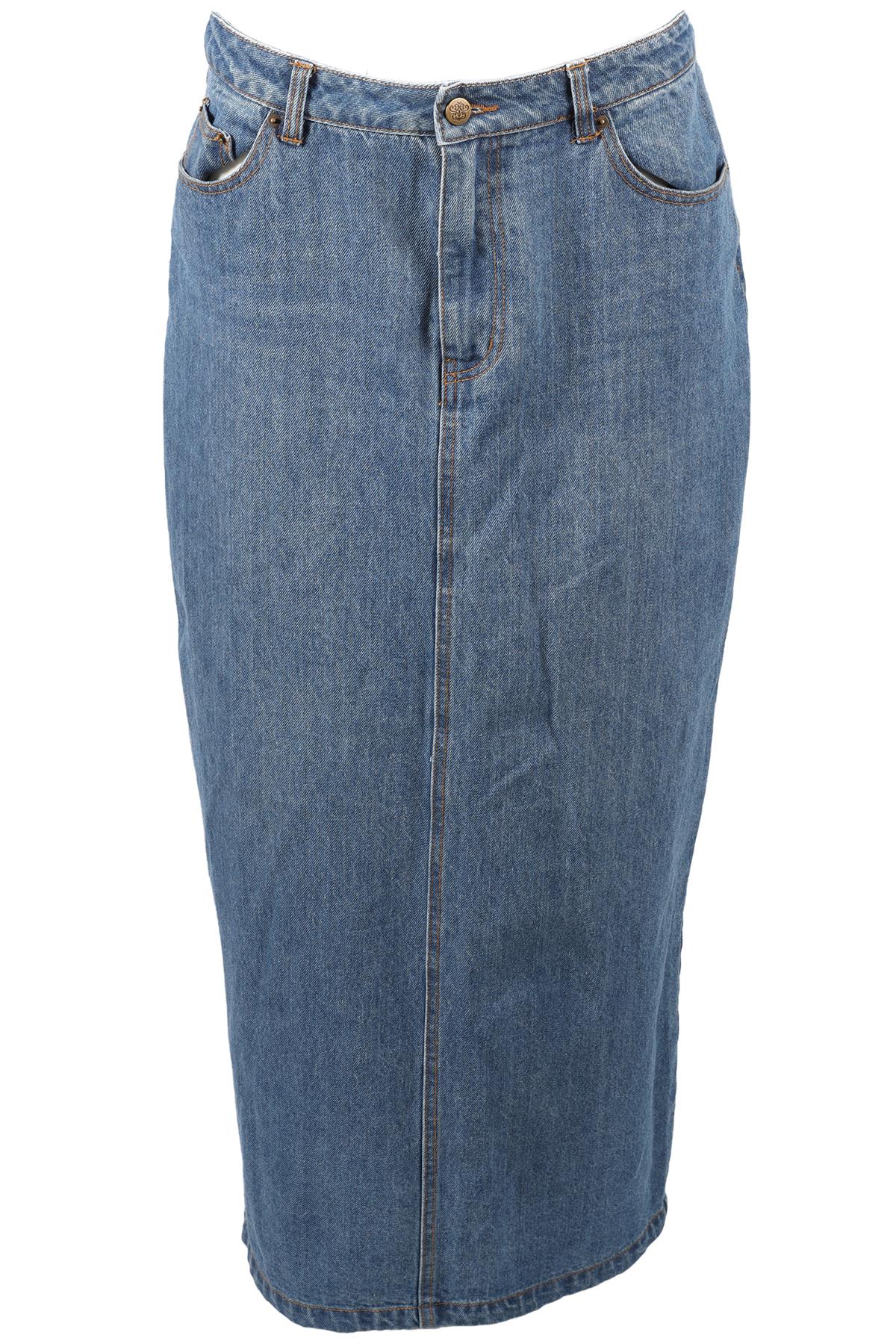 POSSE BLUE DENIM MAXI SKIRT W30 UK 12