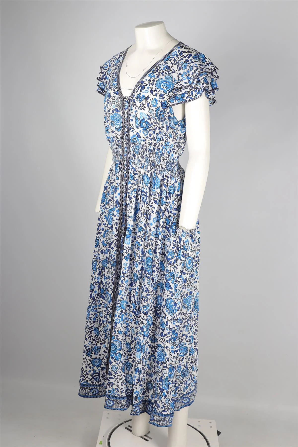 POUPETTE ST BARTH BLUE VOILE MAXI DRESS LARGE - Image 3