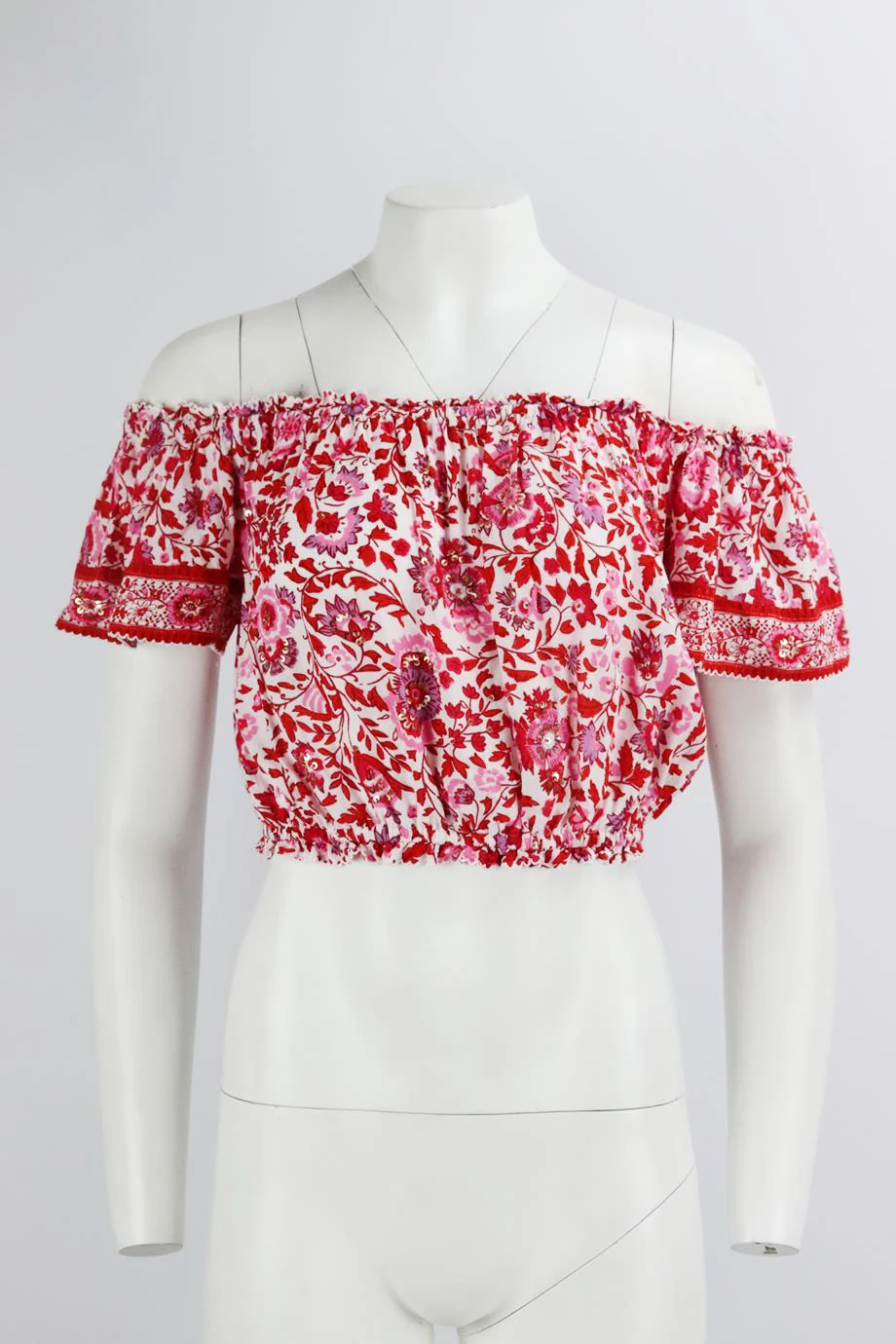 POUPETTE ST BARTH OFF THE SHOULDER CROPPED PRINTED VOILE TOP SMALL/MEDUIM - Image 2