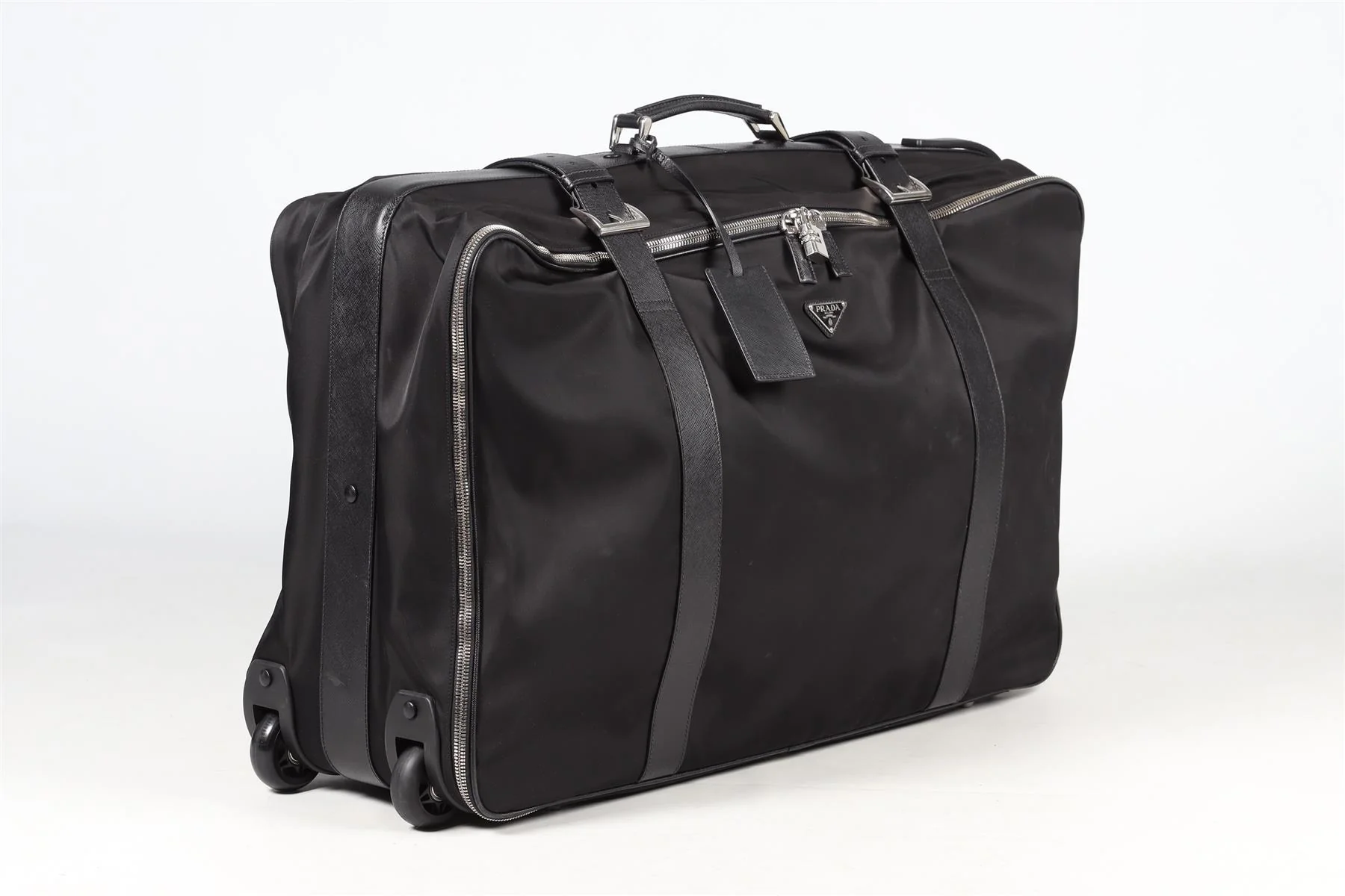 PRADA BLACK 70CM RE-NYLON AND SAFFIANO LEATHER SUITCASE - Image 3