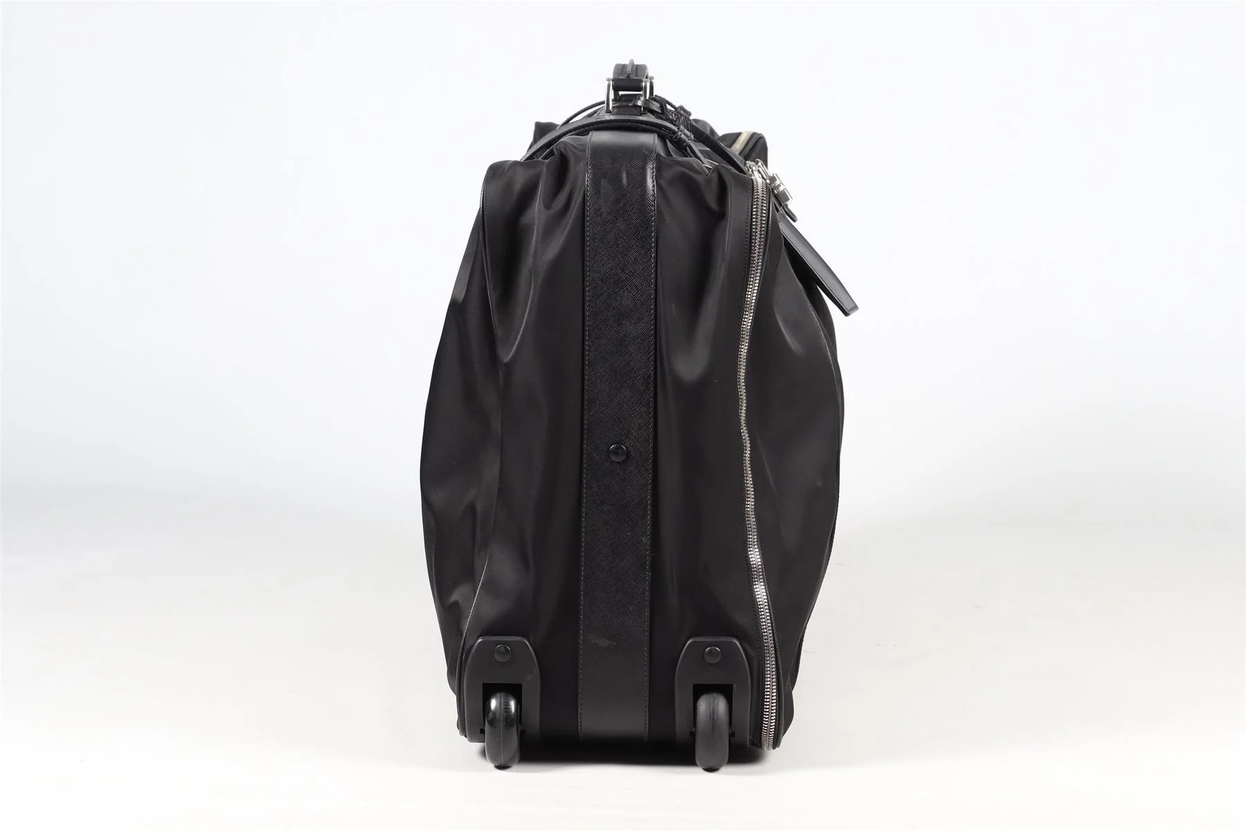 PRADA BLACK 70CM RE-NYLON AND SAFFIANO LEATHER SUITCASE - Image 4