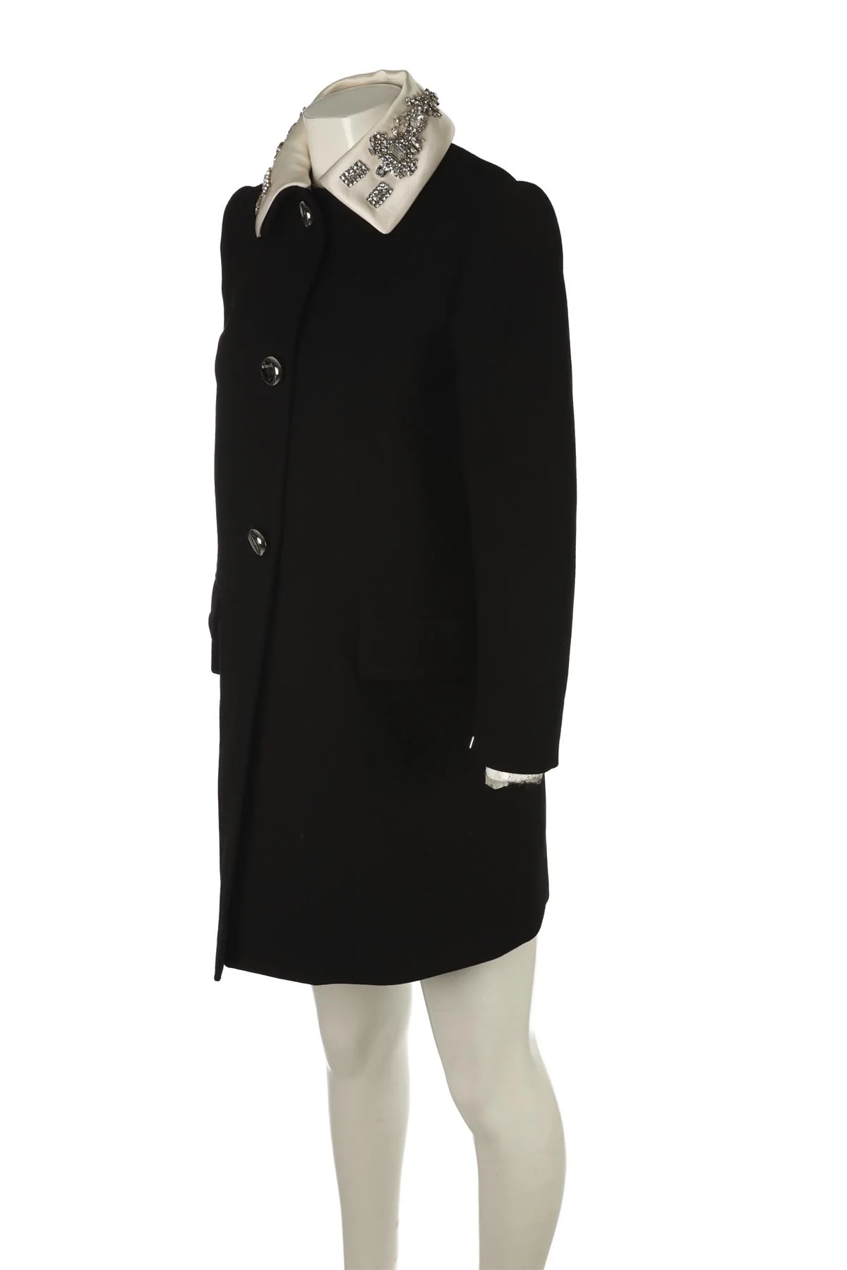 PRADA BLACK COAT WITH JEWELLED COLLAR IT 40 UK 8 - Image 3