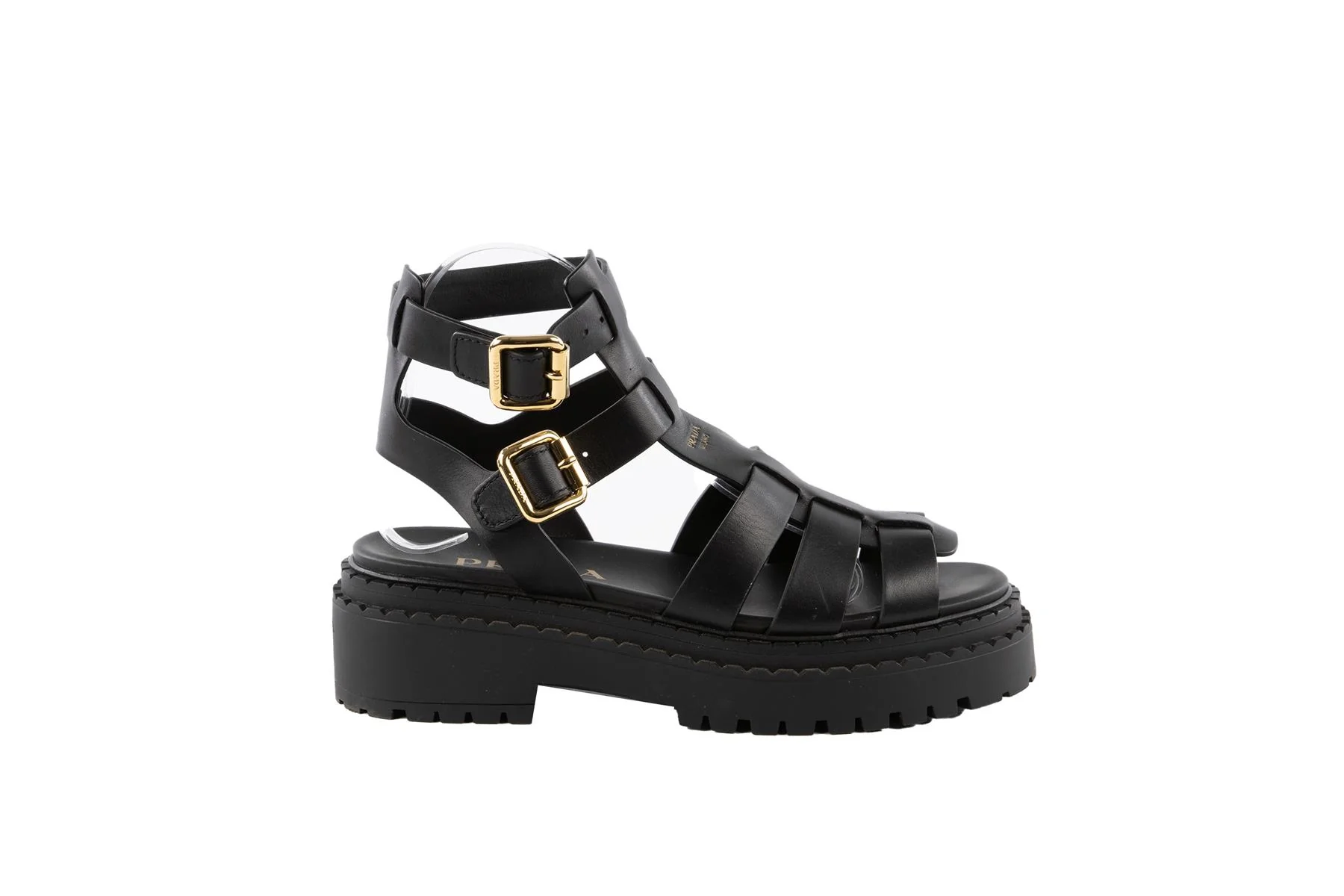 PRADA BLACK LEATHER PLATFORM SANDALS EU 38 UK 5 US 8 - Image 2