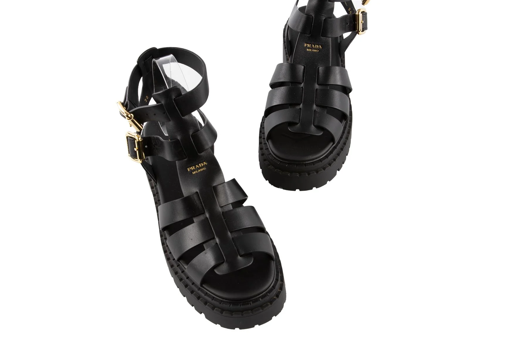 PRADA BLACK LEATHER PLATFORM SANDALS EU 38 UK 5 US 8 - Image 4