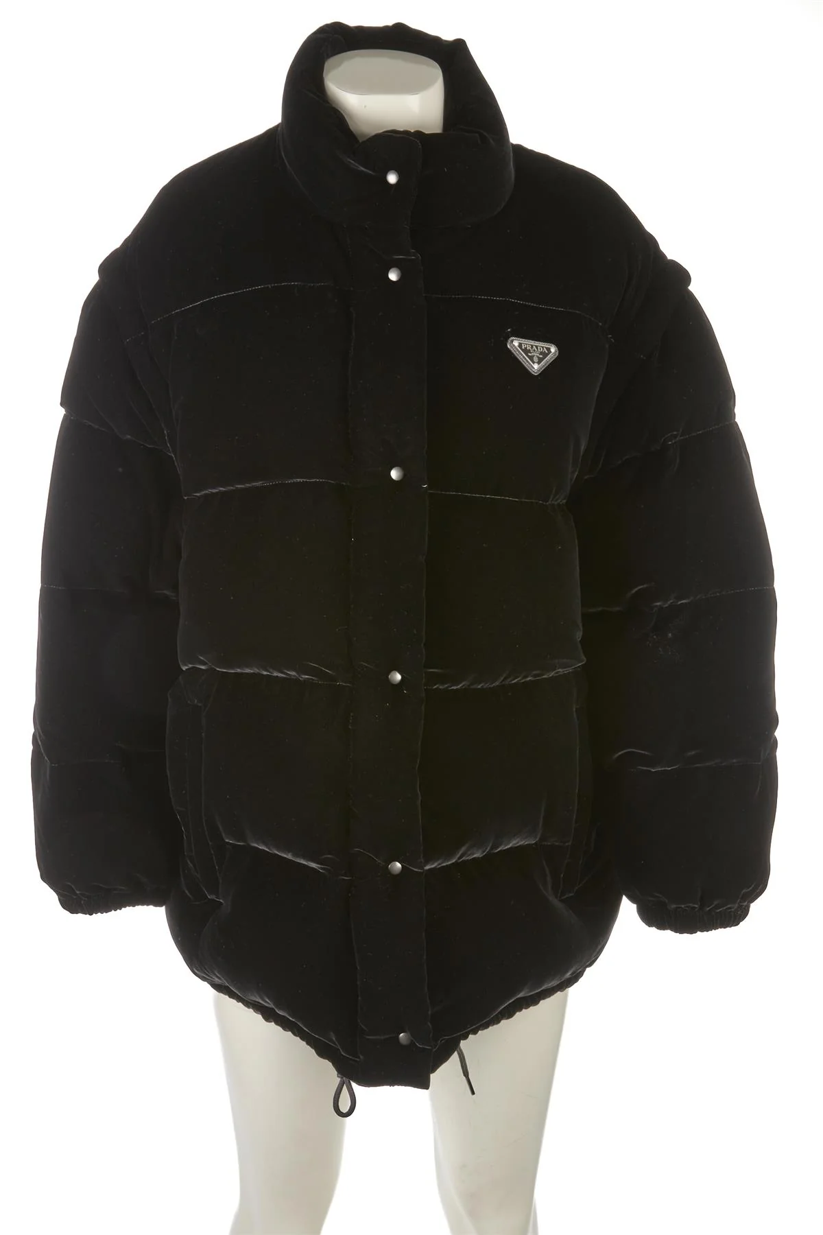 PRADA BLACK PADDED VELVET JACKET IT 42 UK 10 - Image 2