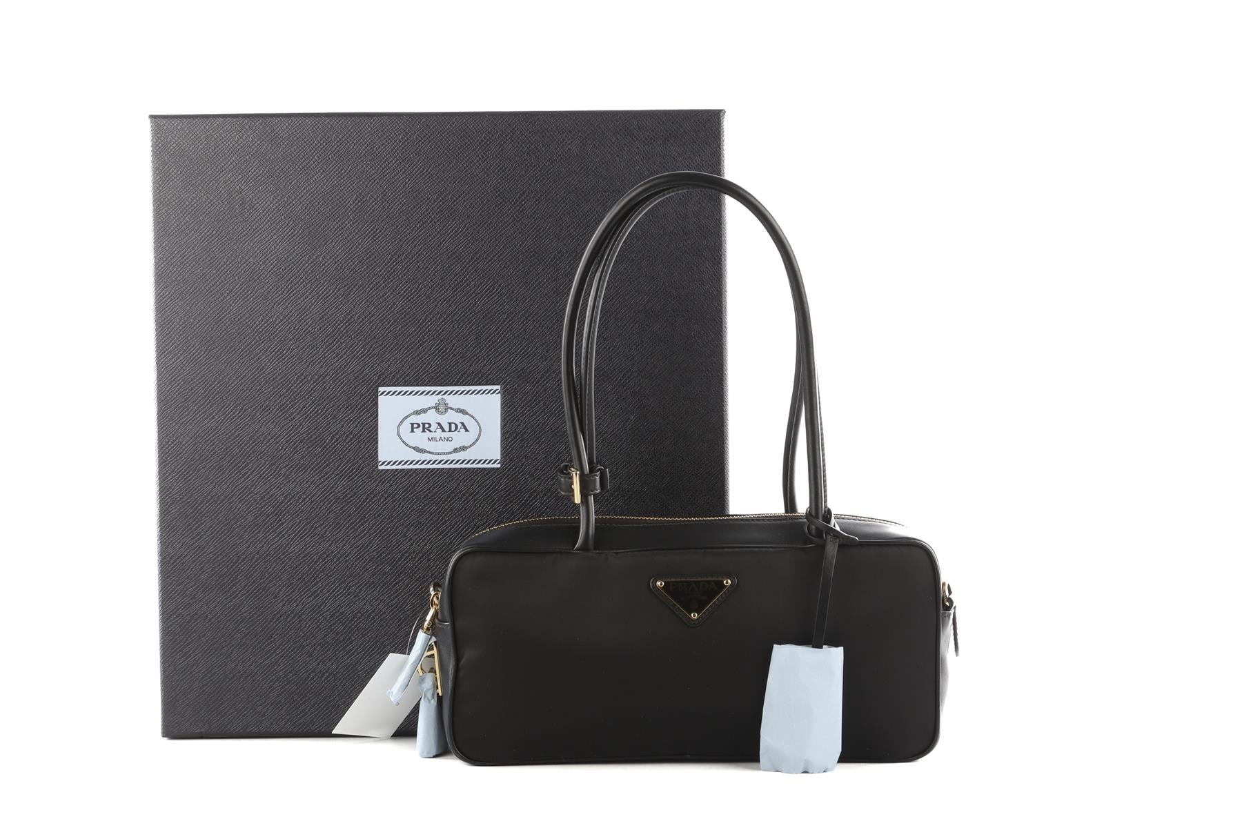 PRADA BLACK RE-NYLON LEATHER AND NYLON SHOULDER BAG - Image 11