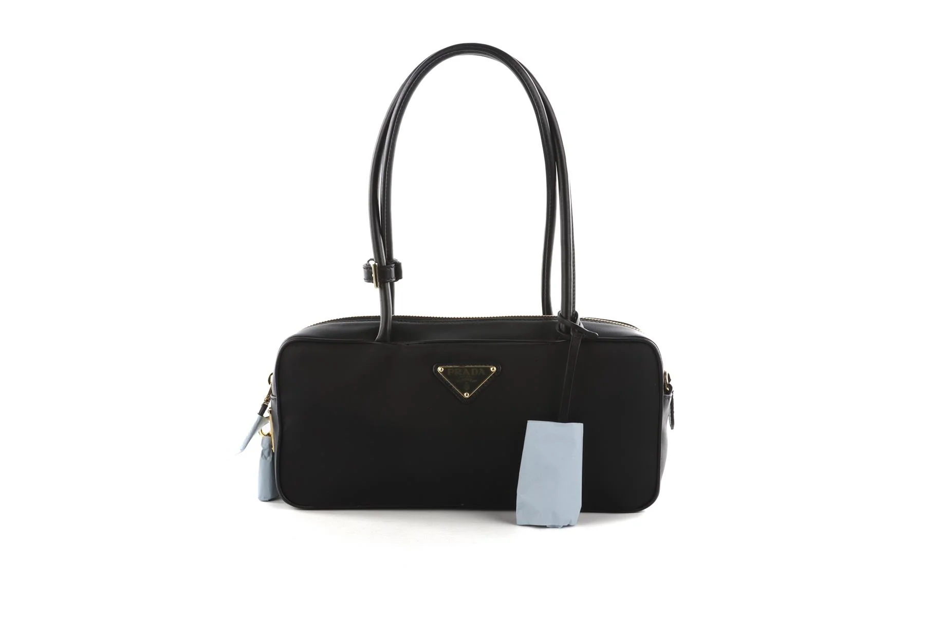 PRADA BLACK RE-NYLON LEATHER AND NYLON SHOULDER BAG - Image 2