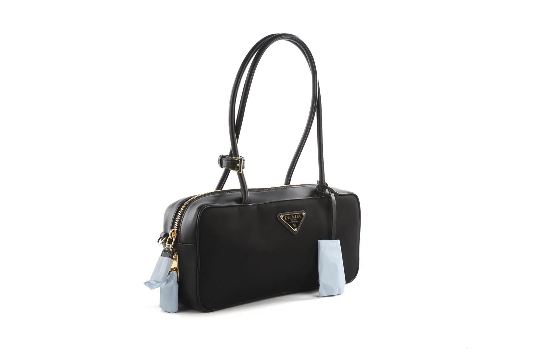 PRADA BLACK RE-NYLON LEATHER AND NYLON SHOULDER BAG - Image 3