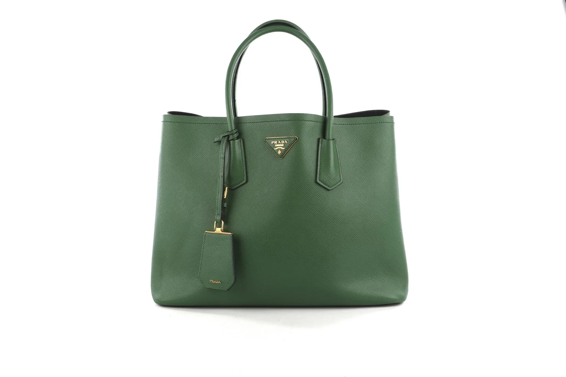 PRADA GREEN DOUBLE MEDIUM SAFFIANO LEATHER TOTE BAG - Image 2