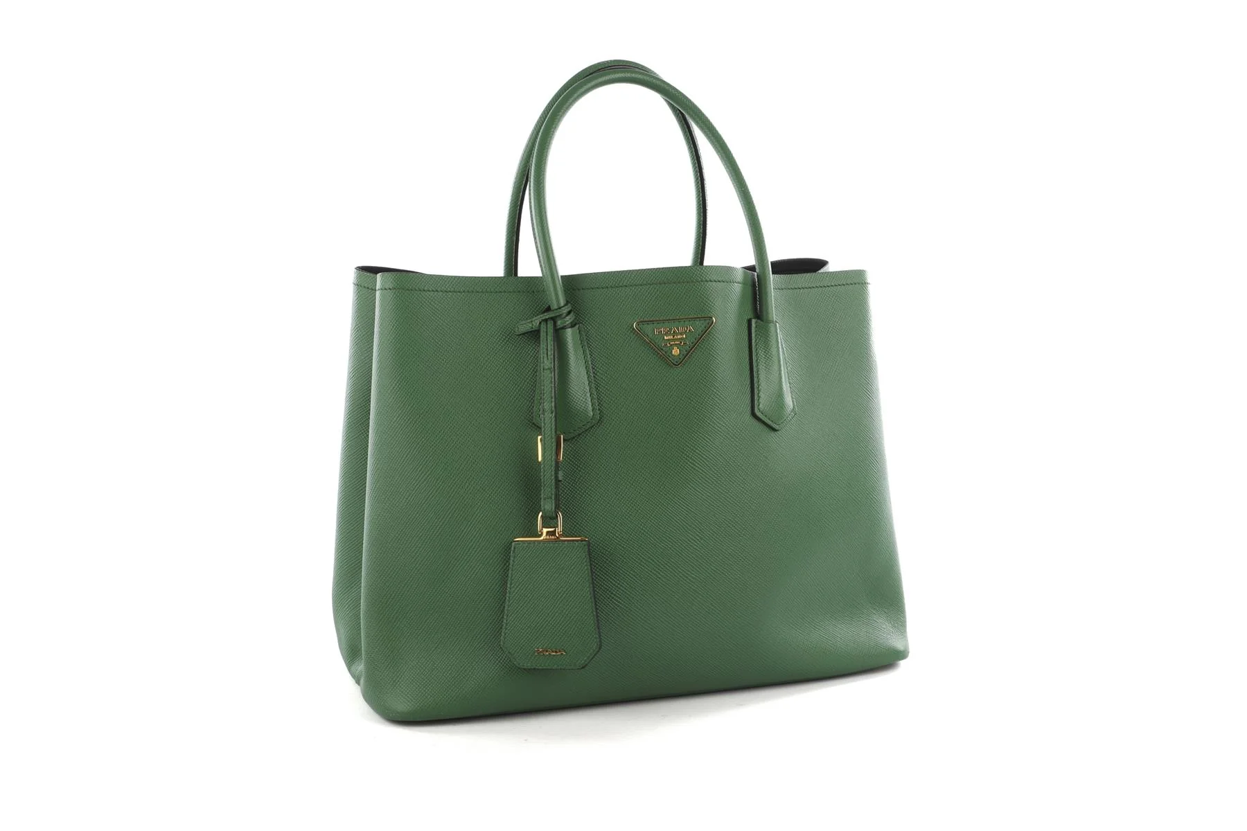 PRADA GREEN DOUBLE MEDIUM SAFFIANO LEATHER TOTE BAG - Image 3