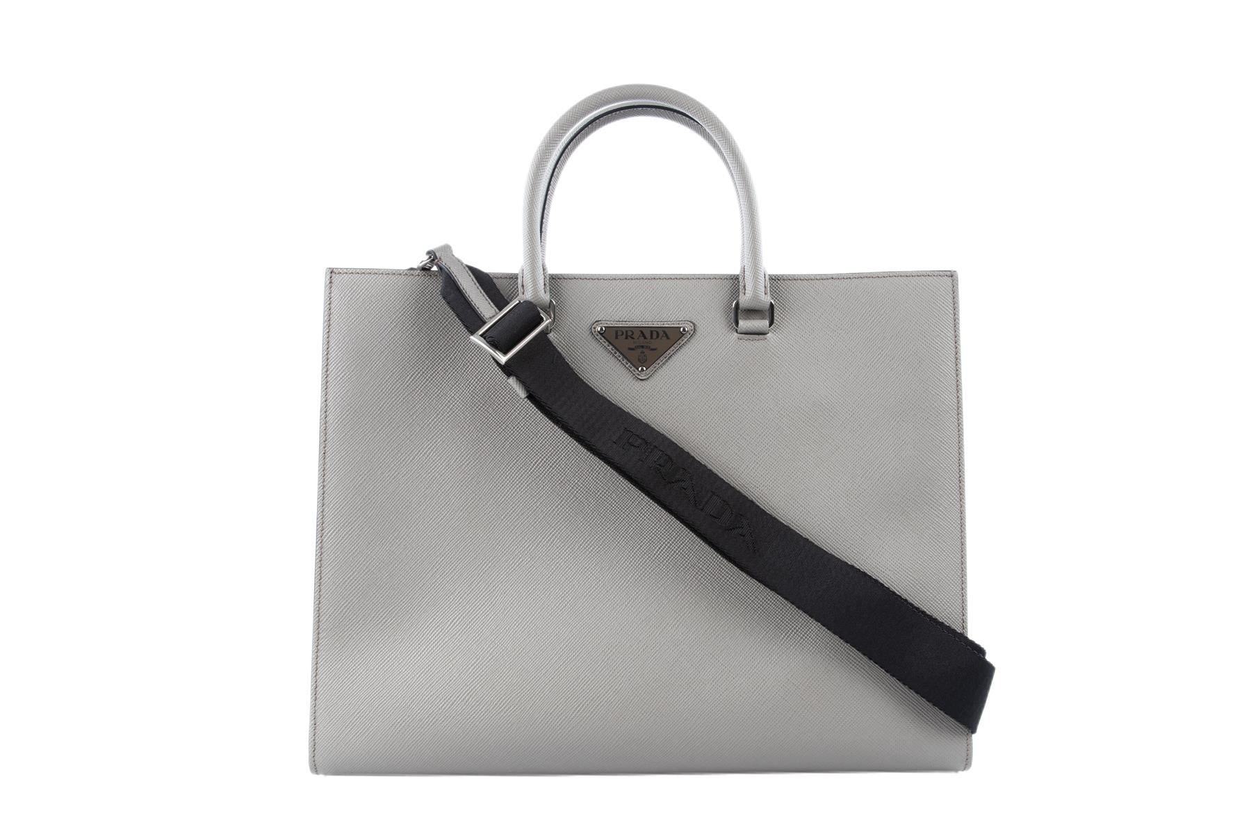 PRADA GREY SAFFIANO LEATHER TOTE BAG - Image 11