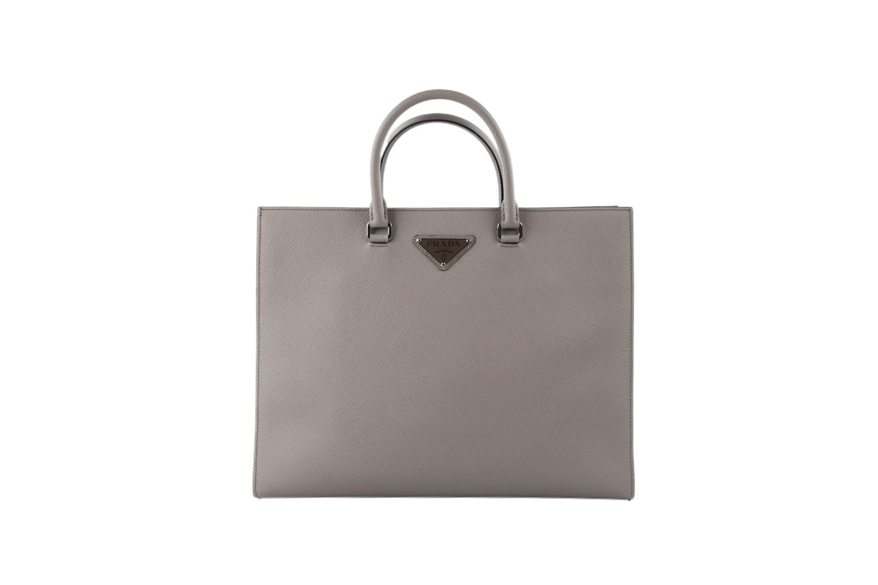 PRADA GREY SAFFIANO LEATHER TOTE BAG - Image 2