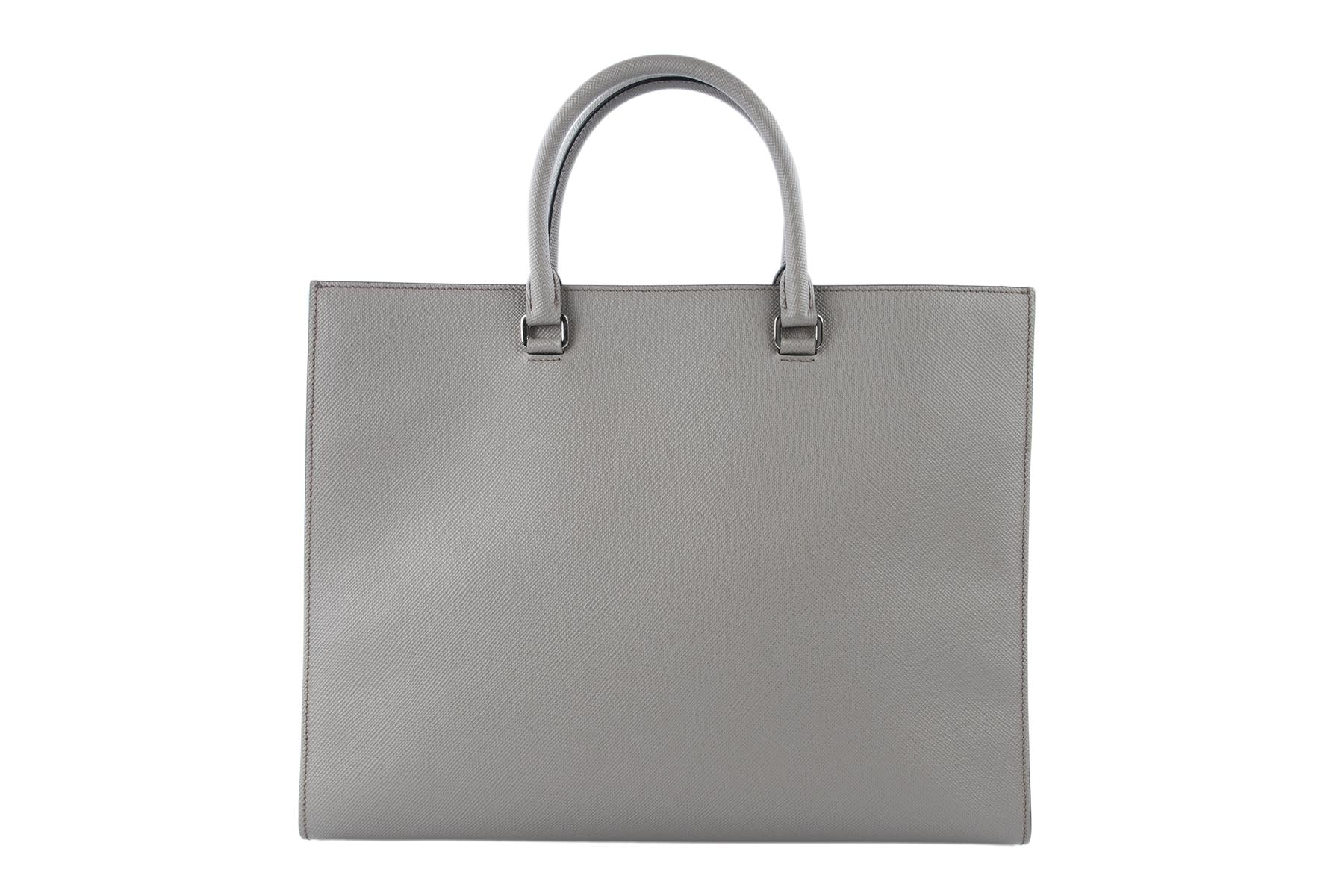 PRADA GREY SAFFIANO LEATHER TOTE BAG - Image 6